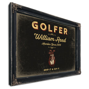 Personalized Golfer Sign, Grip It & Sip It, Black & Gold, image 1