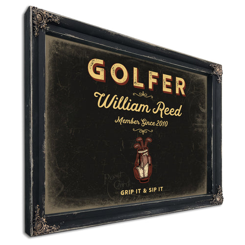 Personalized Golfer Sign, Grip It & Sip It, Black & Gold, image 1