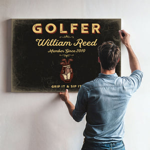Personalized Golfer Sign, Grip It & Sip It, Black & Gold, image 9