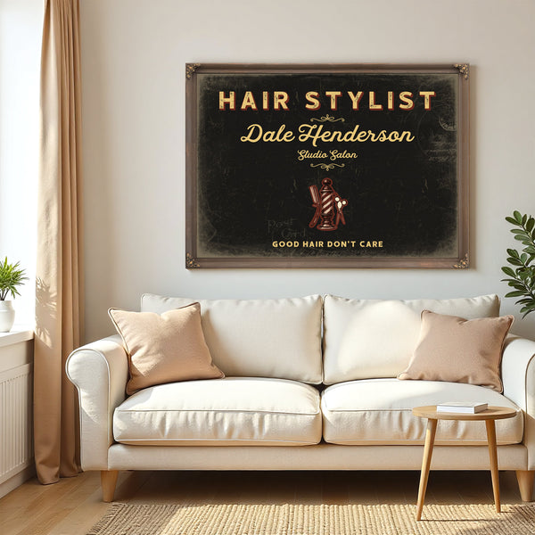 Personalized Hair Stylist Sign, Good Hair Don't Care, Black & Gold, image 5