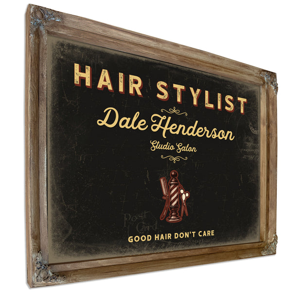 Personalized Hair Stylist Sign, Good Hair Don't Care, Black & Gold, image 6