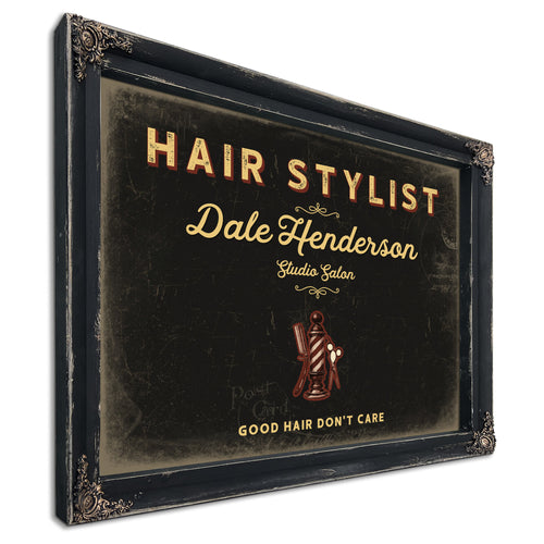 Personalized Hair Stylist Sign, Good Hair Don't Care, Black & Gold, image 1