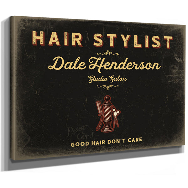 Personalized Hair Stylist Sign, Good Hair Don't Care, Black & Gold, image 8