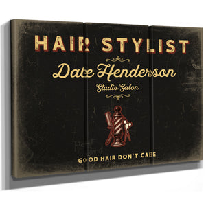 Personalized Hair Stylist Sign, Good Hair Don't Care, Black & Gold, image 14