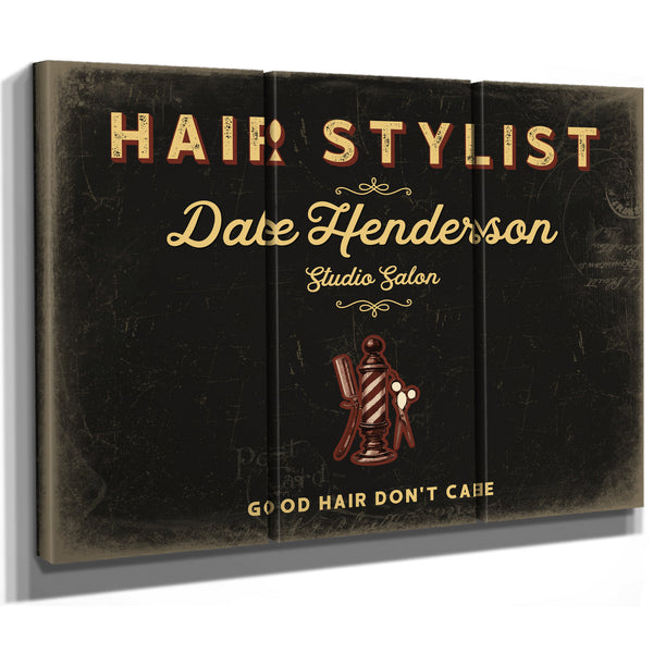 Personalized Hair Stylist Sign, Good Hair Don't Care, Black & Gold, image 14
