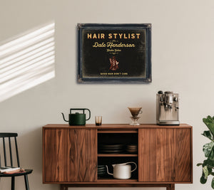 Personalized Hair Stylist Sign, Good Hair Don't Care, Black & Gold, image 15