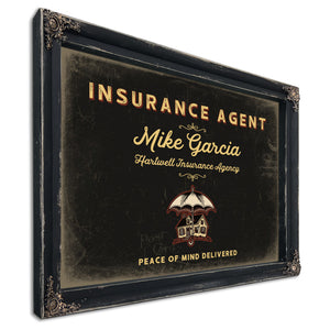 Personalized Insurance Agent Sign, Peace of Mind Delivered, Black & Gold, image 1