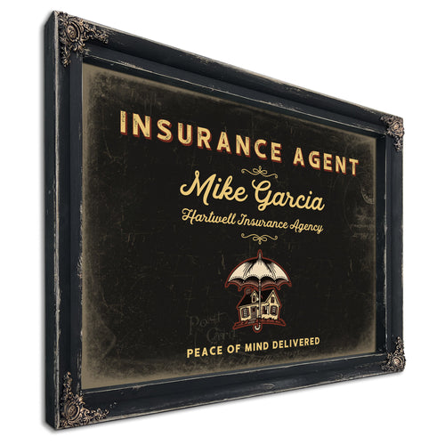 Personalized Insurance Agent Sign, Peace of Mind Delivered, Black & Gold, image 1