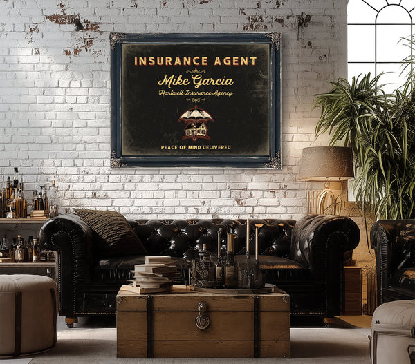 Personalized Insurance Agent Sign, Peace of Mind Delivered, Black & Gold, image 18