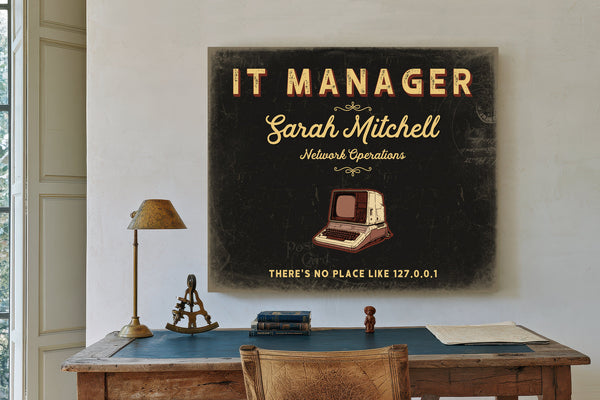 Personalized IT Manager Sign, There's No Place Like 127.0.0.1, Black & Gold, image 2