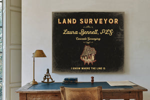 Personalized Land Surveyor Sign, I Know Where the Line Is, Black & Gold, image 2