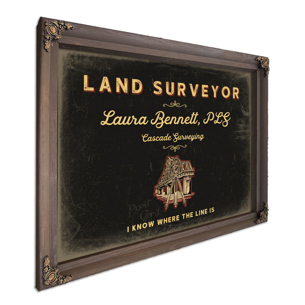 Personalized Land Surveyor Sign, I Know Where the Line Is, Black & Gold, image 7