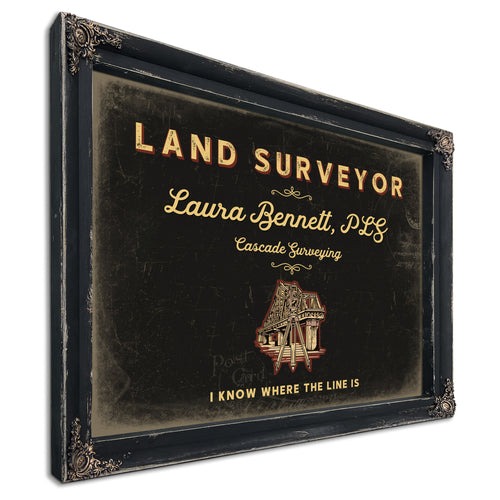 Personalized Land Surveyor Sign, I Know Where the Line Is, Black & Gold, image 1