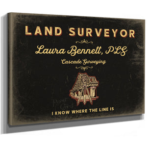 Personalized Land Surveyor Sign, I Know Where the Line Is, Black & Gold, image 8