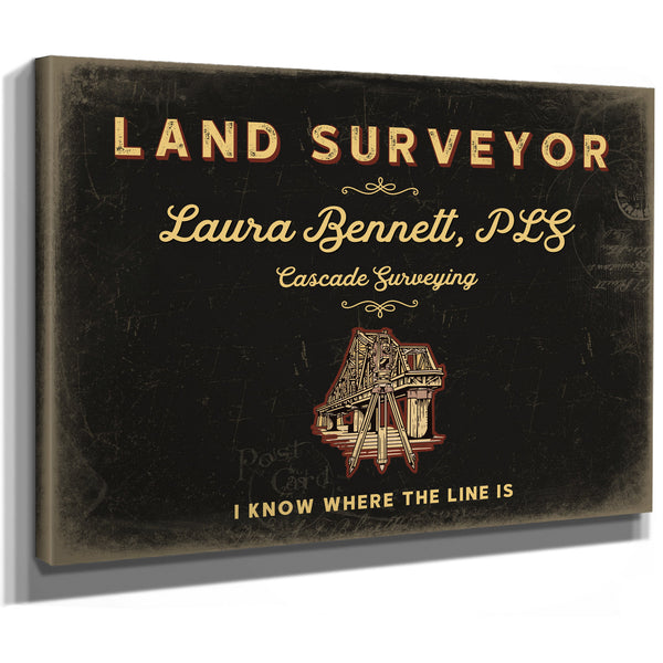 Personalized Land Surveyor Sign, I Know Where the Line Is, Black & Gold, image 8