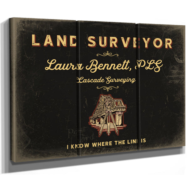 Personalized Land Surveyor Sign, I Know Where the Line Is, Black & Gold, image 14