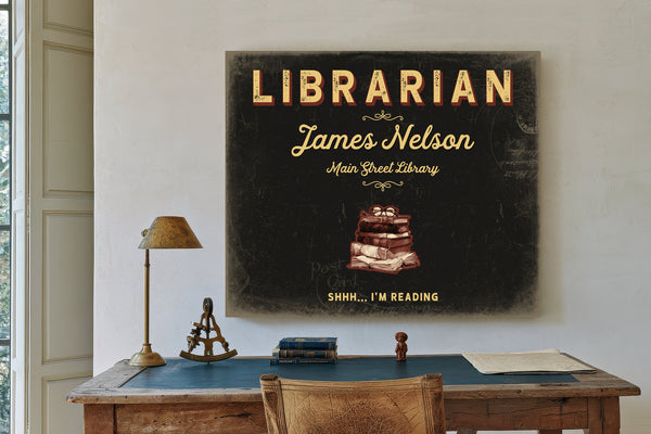 Personalized Librarian Sign, Shhh... I'm Reading, Black & Gold, image 2