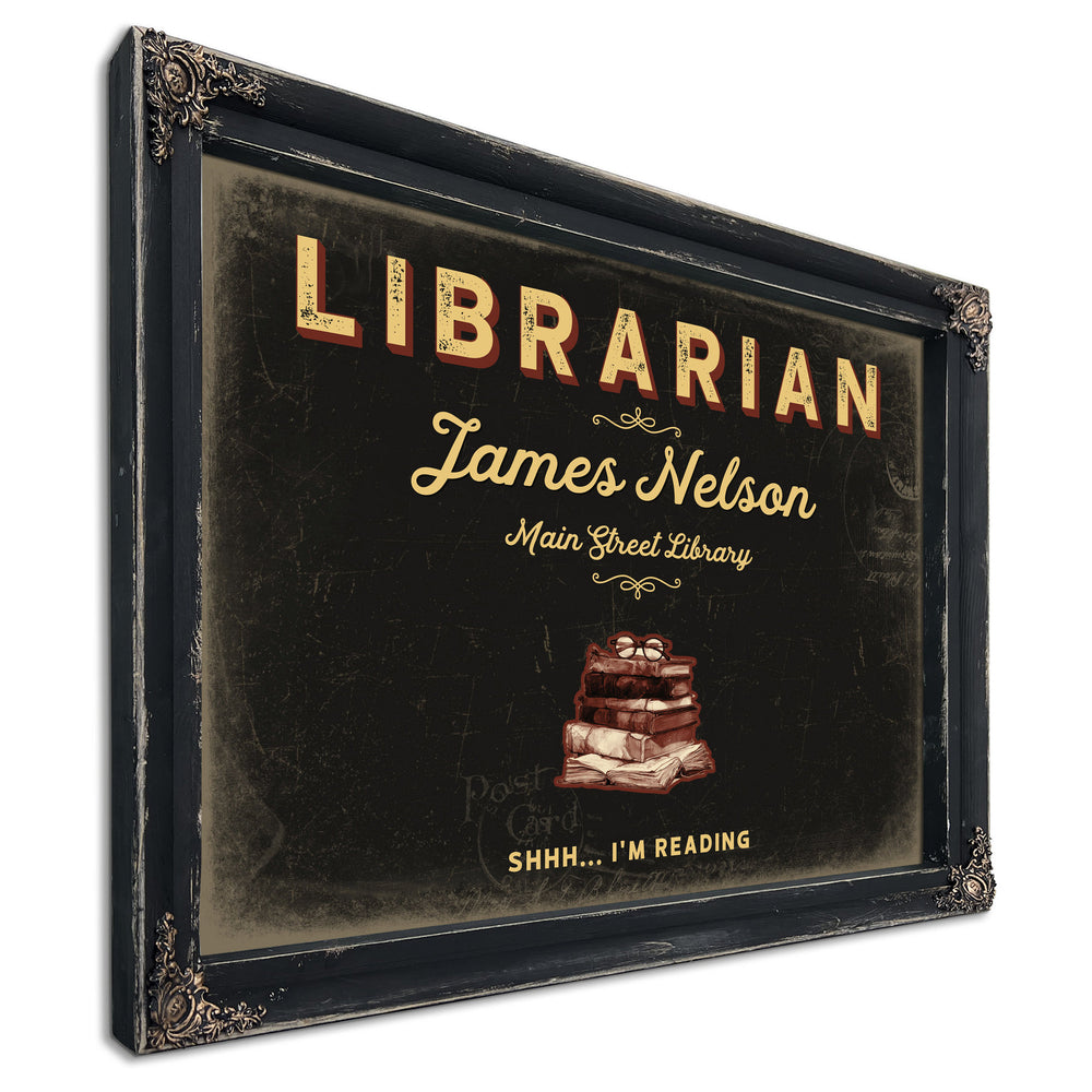 Personalized Librarian Sign, Shhh... I'm Reading, Black & Gold, image 1