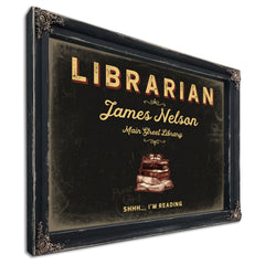 Personalized Librarian Sign, Shhh... I'm Reading, Black & Gold, image 1
