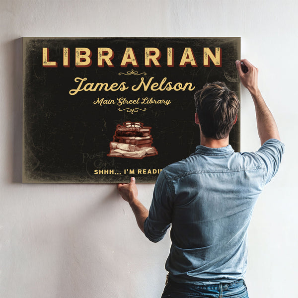 Personalized Librarian Sign, Shhh... I'm Reading, Black & Gold, image 9