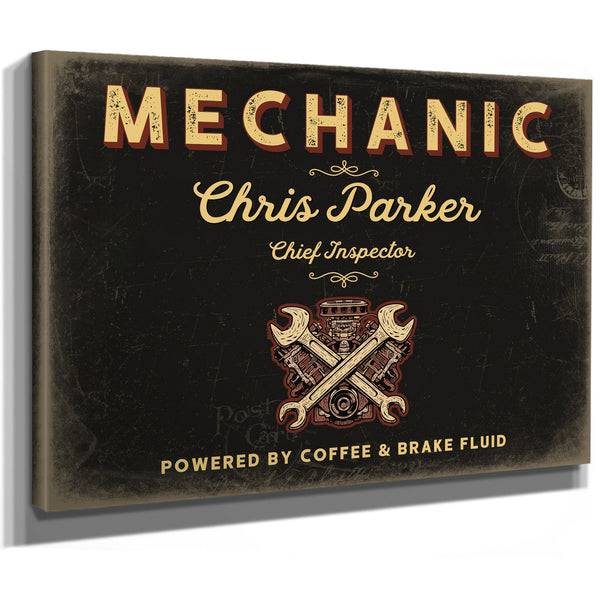 Personalized Mechanic Sign, Powered by Coffee & Brake Fluid, Black & Gold, image 8