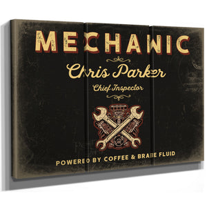 Personalized Mechanic Sign, Powered by Coffee & Brake Fluid, Black & Gold, image 14