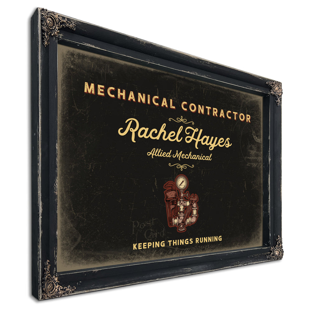 Personalized Mechanical Contractor Sign, Keeping Things Running, Black & Gold, image 1