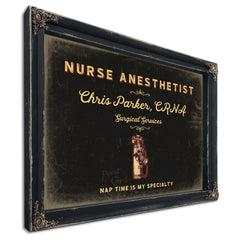 Personalized Nurse Anesthetist Sign, Nap Time Is My Specialty, Black & Gold, image 1