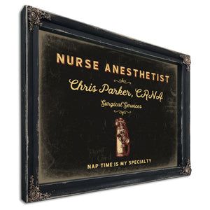 Personalized Nurse Anesthetist Sign, Nap Time Is My Specialty, Black & Gold, image 1