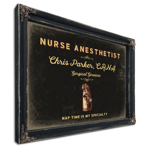 Personalized Nurse Anesthetist Sign, Nap Time Is My Specialty, Black & Gold, image 1