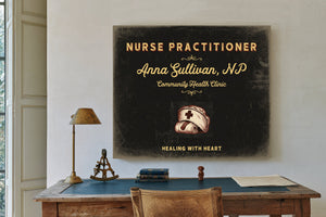 Personalized Nurse Practitioner Sign, Healing With Heart, Black & Gold, image 2