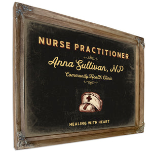 Personalized Nurse Practitioner Sign, Healing With Heart, Black & Gold, image 6