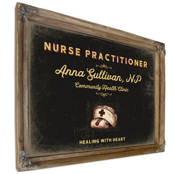 Personalized Nurse Practitioner Sign, Healing With Heart, Black & Gold, image 6