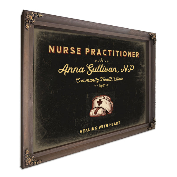Personalized Nurse Practitioner Sign, Healing With Heart, Black & Gold, image 7