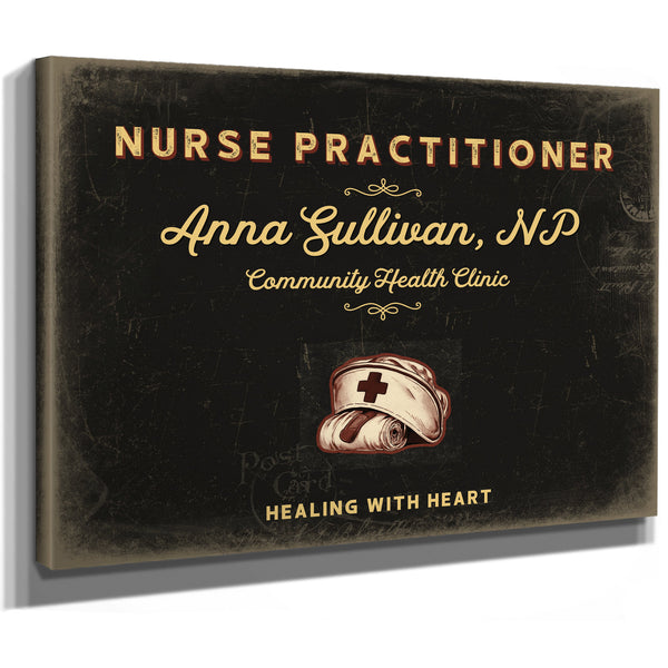Personalized Nurse Practitioner Sign, Healing With Heart, Black & Gold, image 8