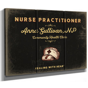 Personalized Nurse Practitioner Sign, Healing With Heart, Black & Gold, image 14