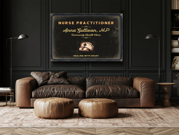 Personalized Nurse Practitioner Sign, Healing With Heart, Black & Gold, image 17