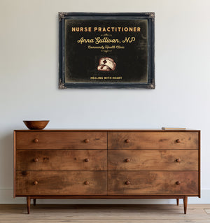 Personalized Nurse Practitioner Sign, Healing With Heart, Black & Gold, image 19