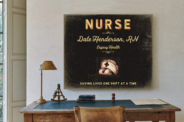 Personalized Nurse Sign, Saving Lives One Shift at a Time, Black & Gold, image 2