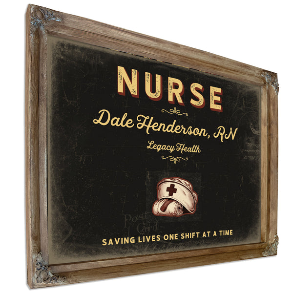Personalized Nurse Sign, Saving Lives One Shift at a Time, Black & Gold, image 6