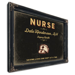 Personalized Nurse Sign, Saving Lives One Shift at a Time, Black & Gold, image 1