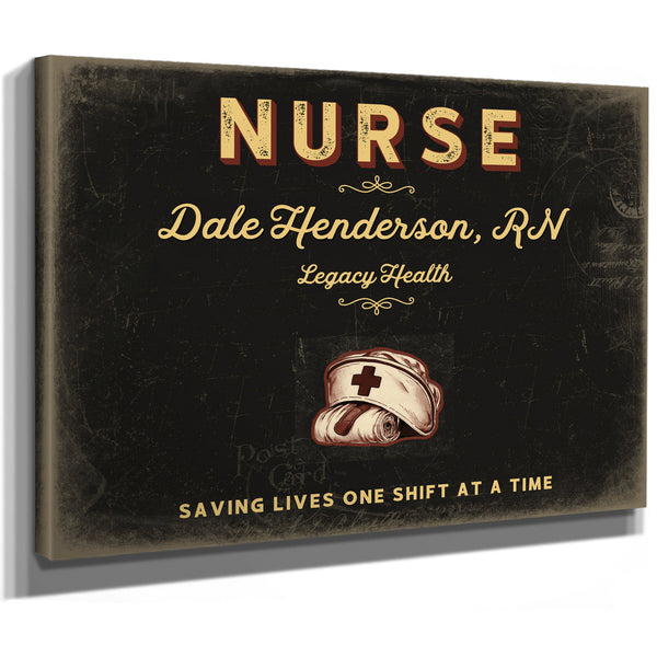 Personalized Nurse Sign, Saving Lives One Shift at a Time, Black & Gold, image 8