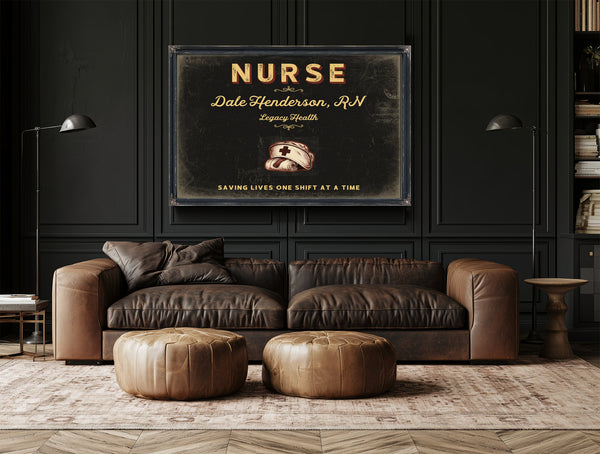 Personalized Nurse Sign, Saving Lives One Shift at a Time, Black & Gold, image 17