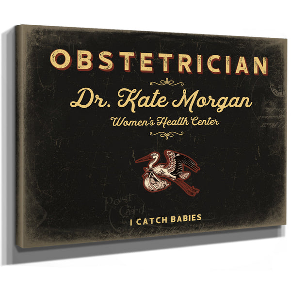 Personalized Obstetrician Sign, I Catch Babies, Black & Gold, image 8