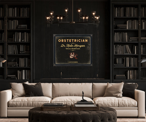 Personalized Obstetrician Sign, I Catch Babies, Black & Gold, image 16