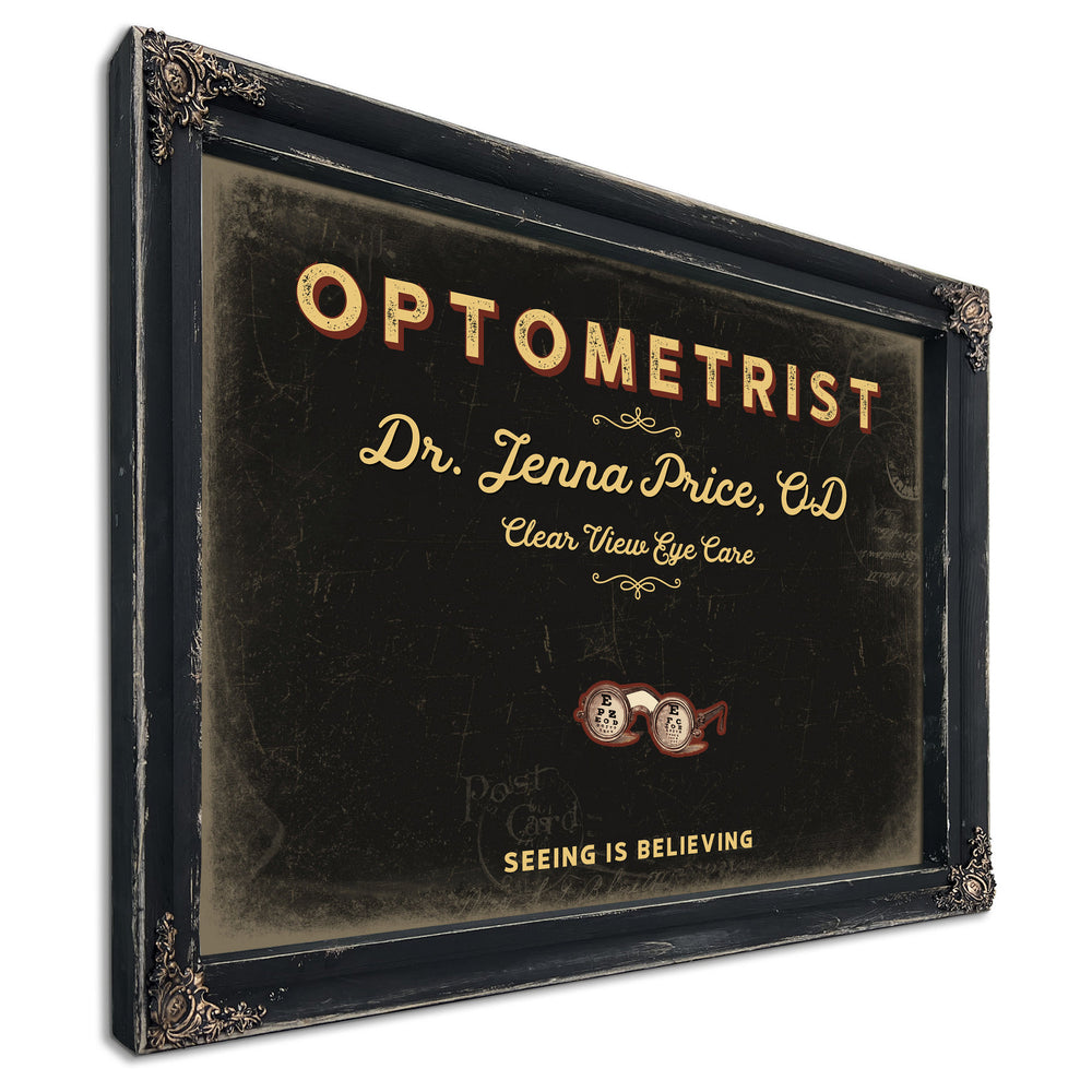 Personalized Optometrist Sign, Seeing Is Believing, Black & Gold, image 1