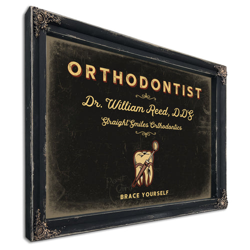 Personalized Orthodontist Sign, Brace Yourself, Black & Gold, image 1