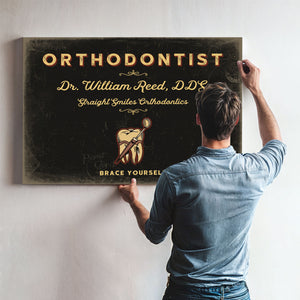 Personalized Orthodontist Sign, Brace Yourself, Black & Gold, image 9