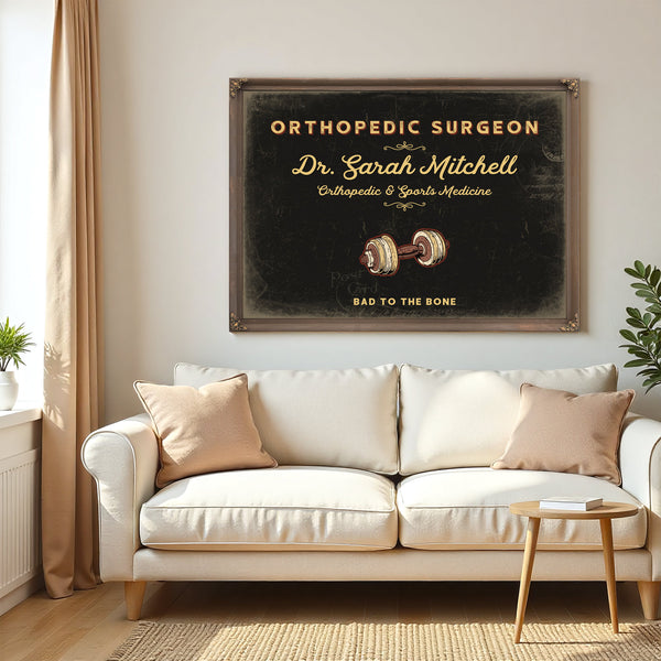 Personalized Orthopedic Surgeon Sign, Bad to the Bone, Black & Gold, image 5