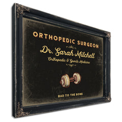 Personalized Orthopedic Surgeon Sign, Bad to the Bone, Black & Gold, image 1
